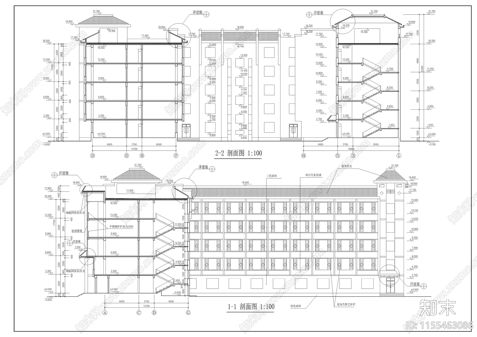 某学校学生公寓楼全套建筑cad施工图下载【ID:1155463086】