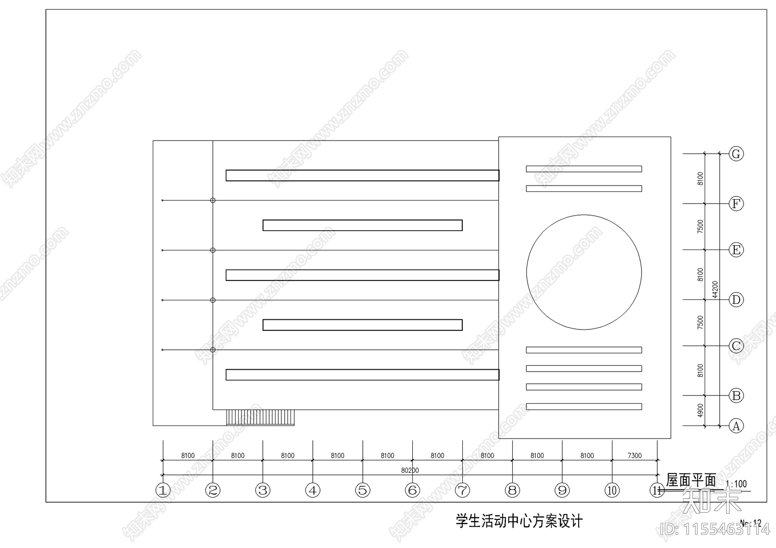 某学校学生活动中心方案设计图cad施工图下载【ID:1155463114】