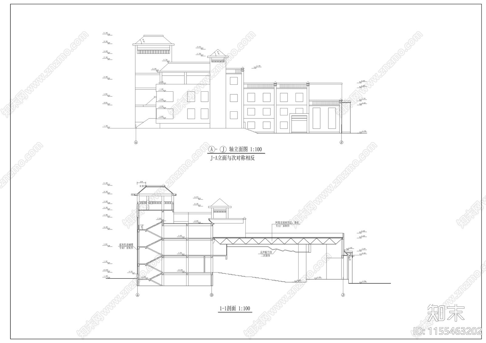 某学校艺术中心全套建筑图cad施工图下载【ID:1155463202】