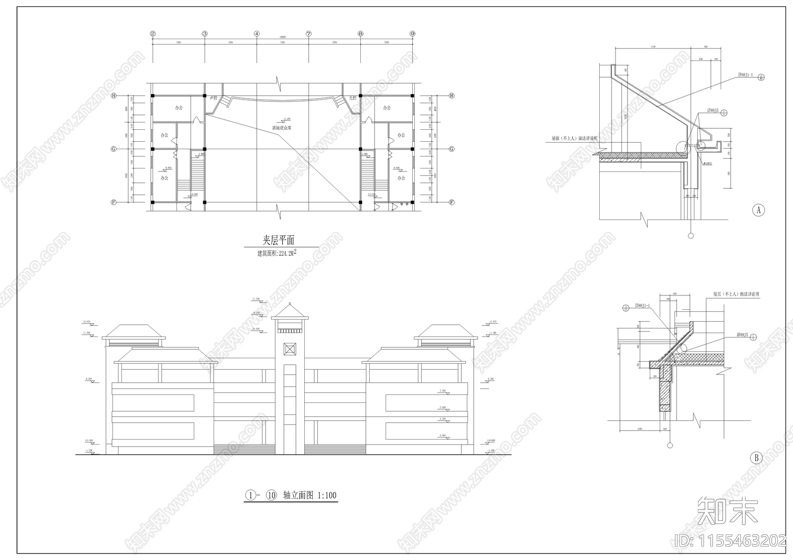 某学校艺术中心全套建筑图cad施工图下载【ID:1155463202】