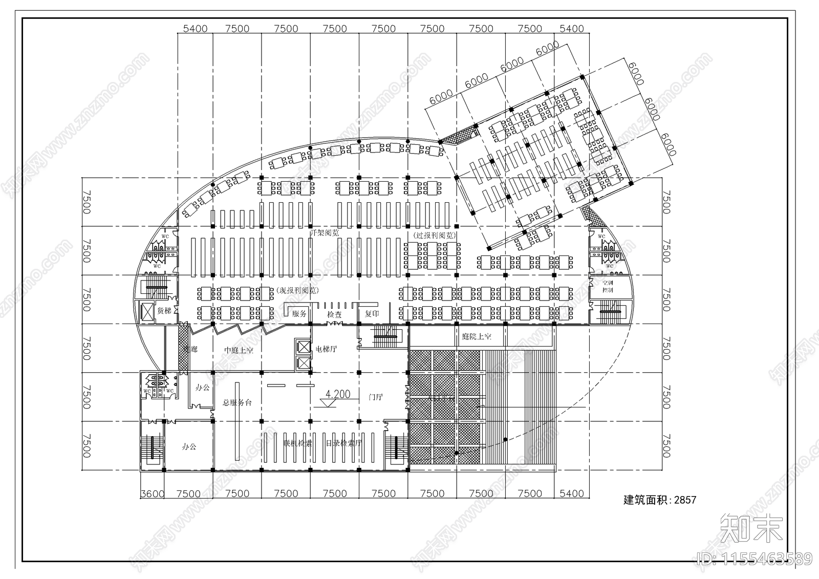 某学院图书馆设计方案cad施工图下载【ID:1155463589】