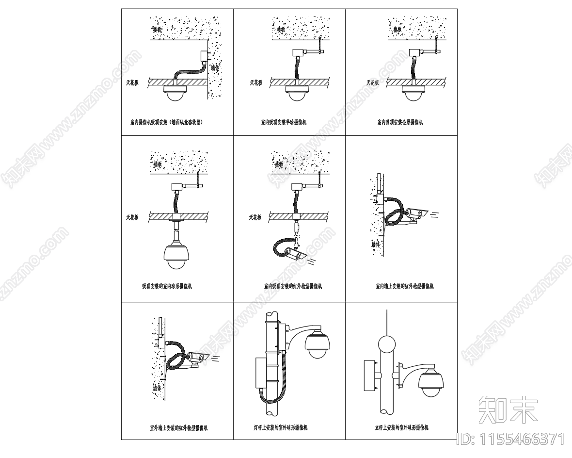监控摄像头安装大样图施工图下载【ID:1155466371】