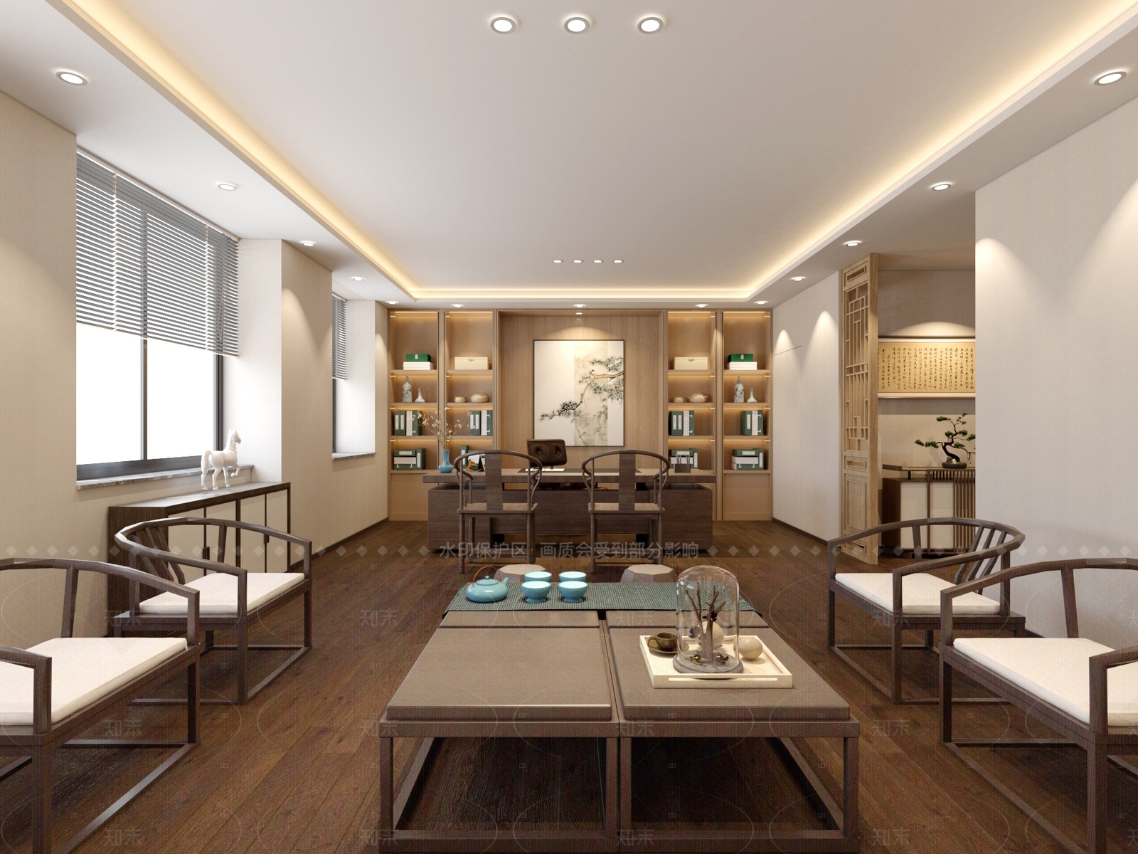 新中式办公区SU模型下载【ID:1216016482】