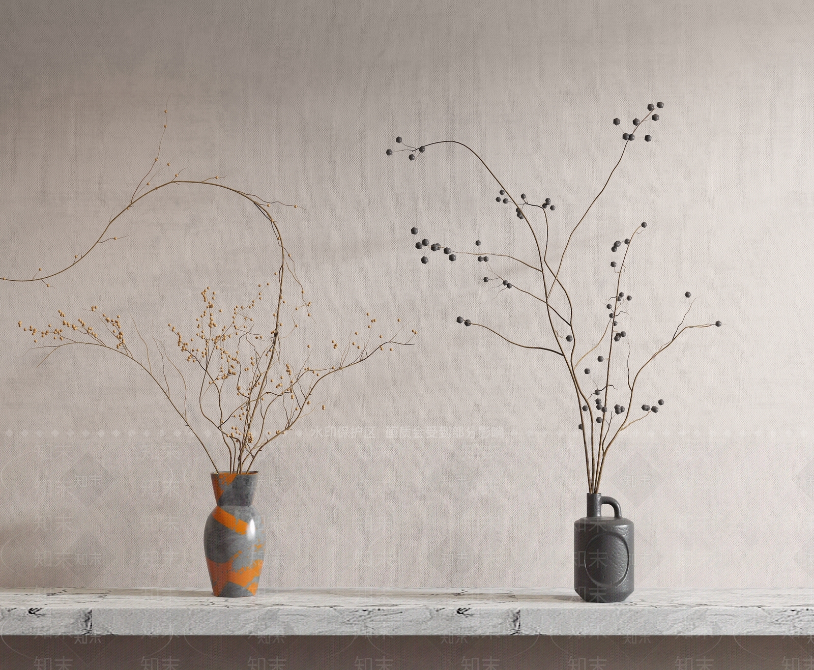 侘寂干枝花瓶花艺SU模型下载【ID:1155472736】