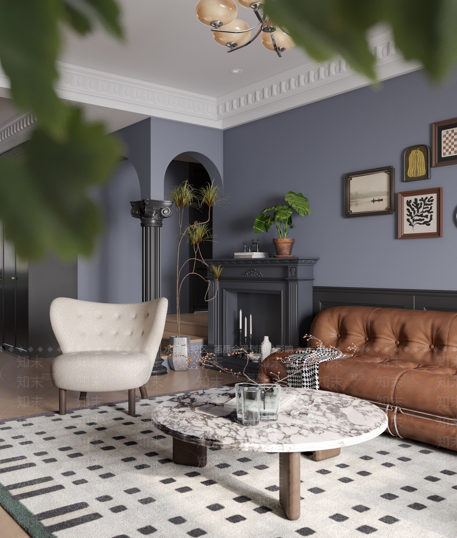 美式复古风客餐厅3D模型下载【ID:1155576872】