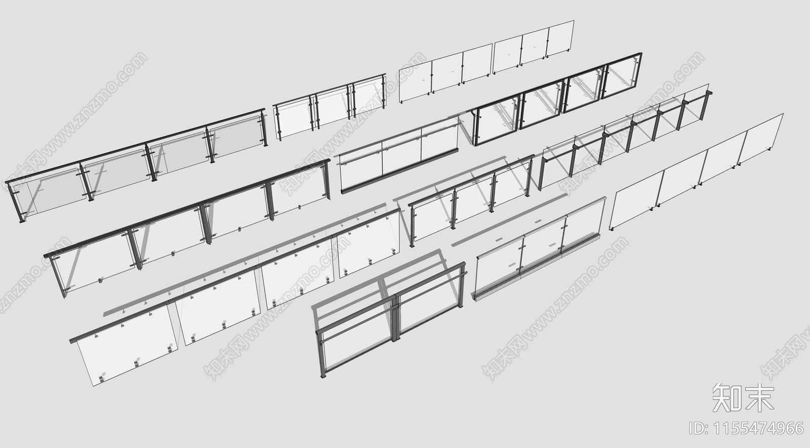 现代玻璃栏杆扶手SU模型下载【ID:1155474966】