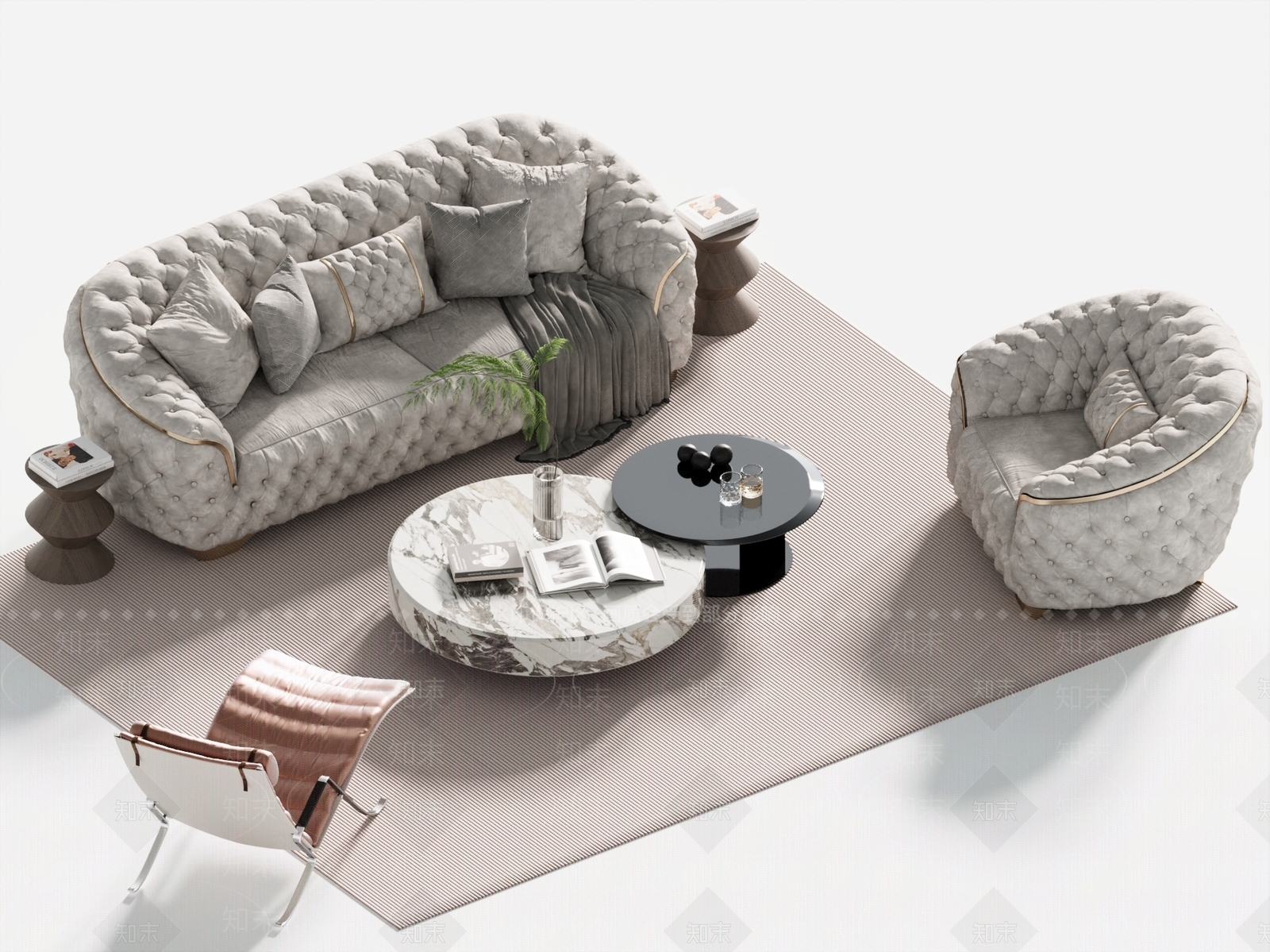 简欧沙发茶几组合3D模型下载【ID:1155476818】