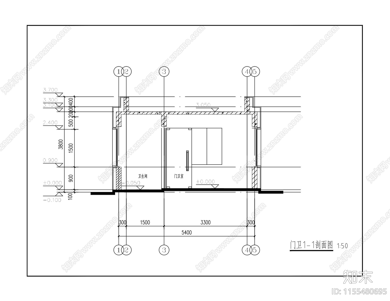 门卫cad施工图下载【ID:1155480695】