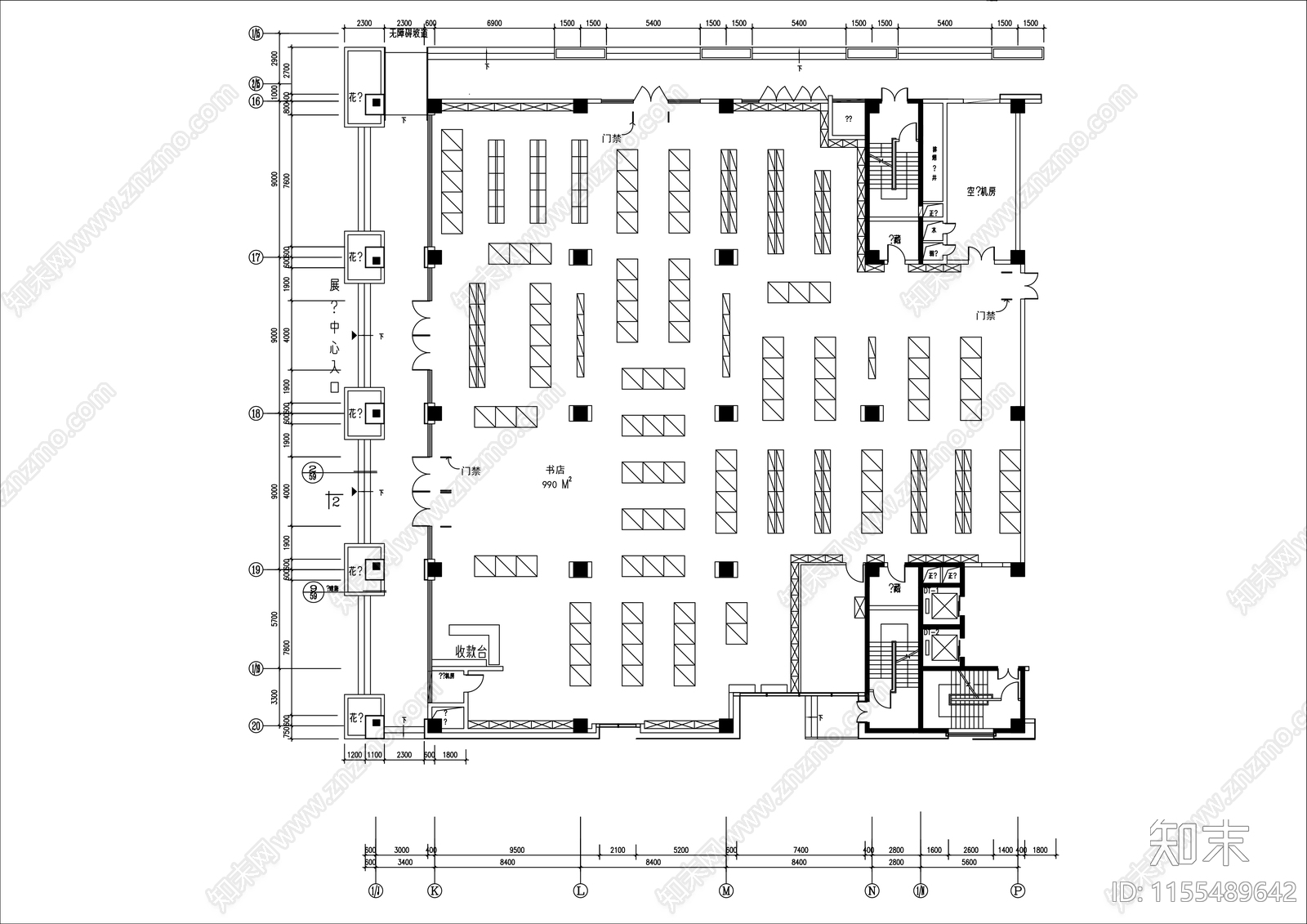 1000㎡书店影音CD店平面布置图cad施工图下载【ID:1155489642】