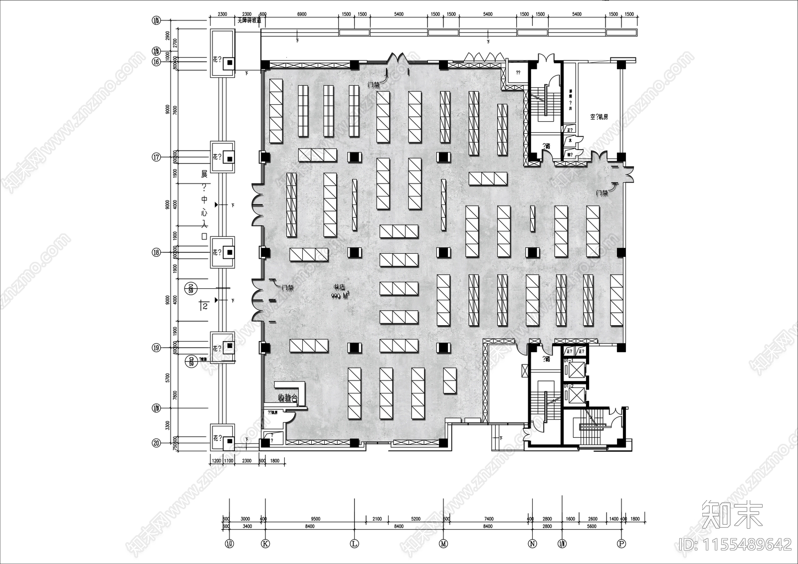 1000㎡书店影音CD店平面布置图施工图下载【ID:1155489642】