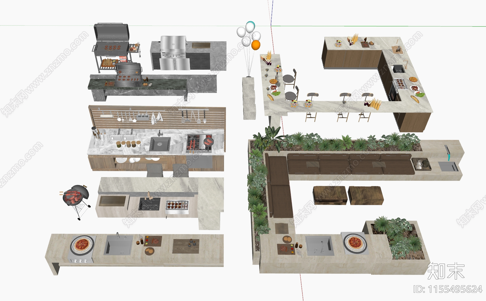 现代庭院吧台SU模型下载【ID:1155495624】