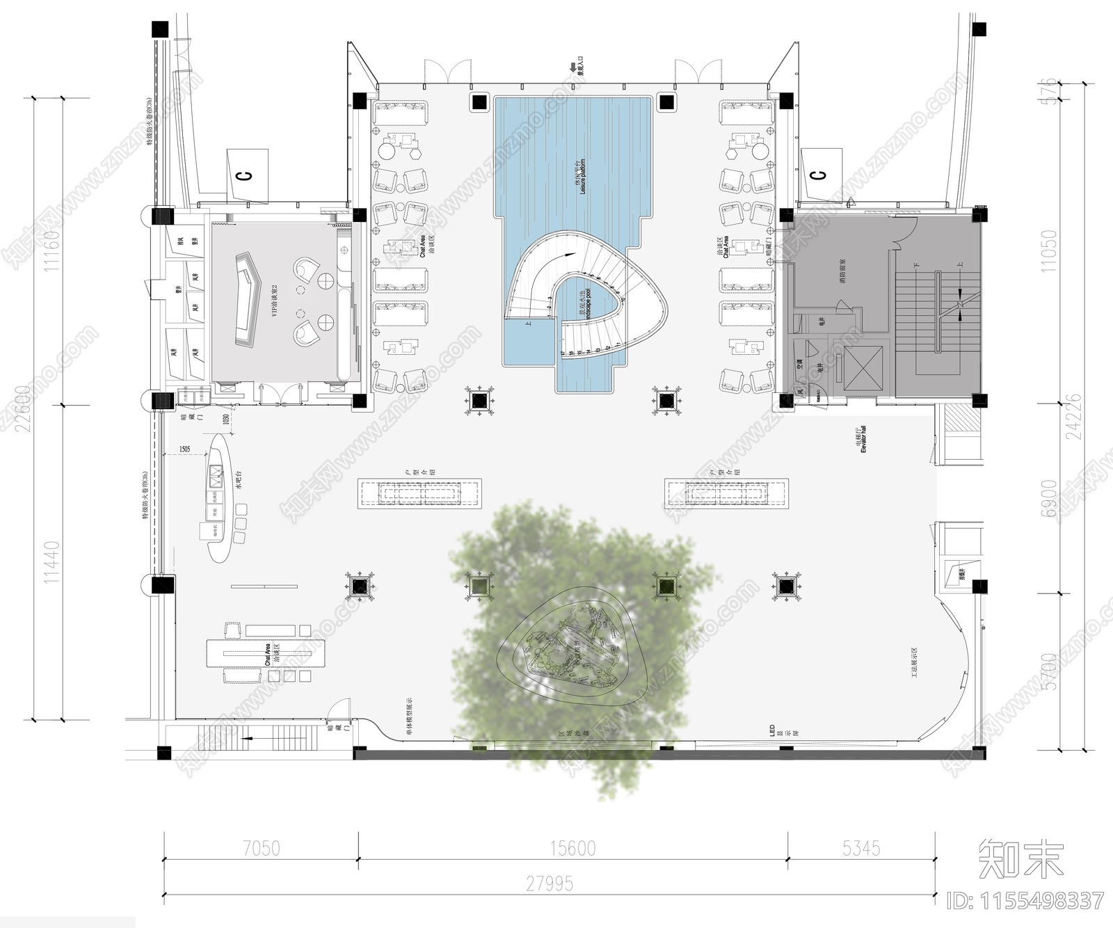 售楼中心沙盘及洽谈区平面布置图施工图下载【ID:1155498337】