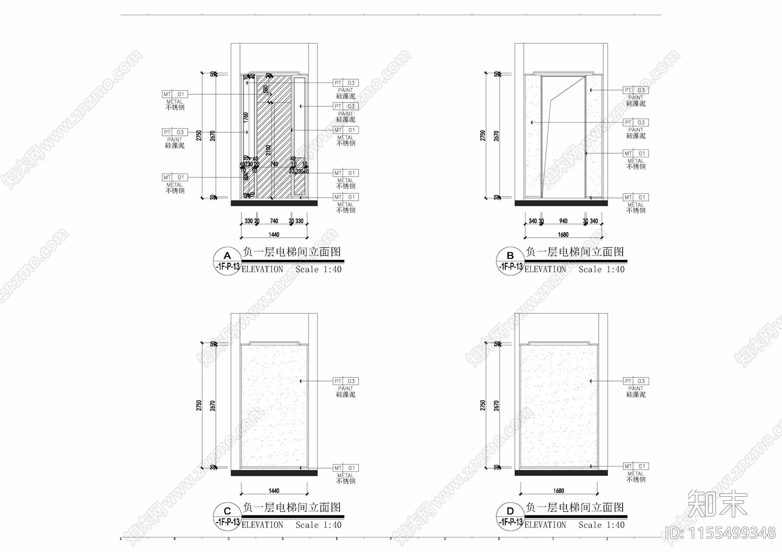 别墅室内电梯间立面详施工图下载【ID:1155499348】