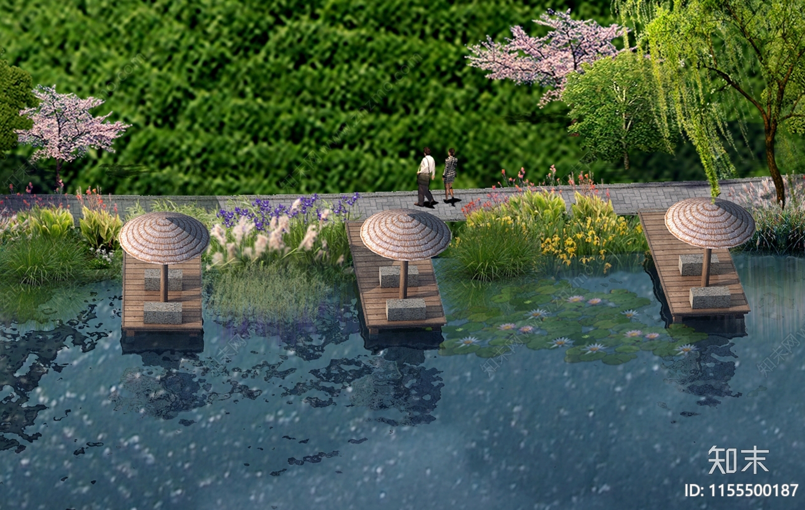 亲水平台茅草伞施工图下载【ID:1155500187】