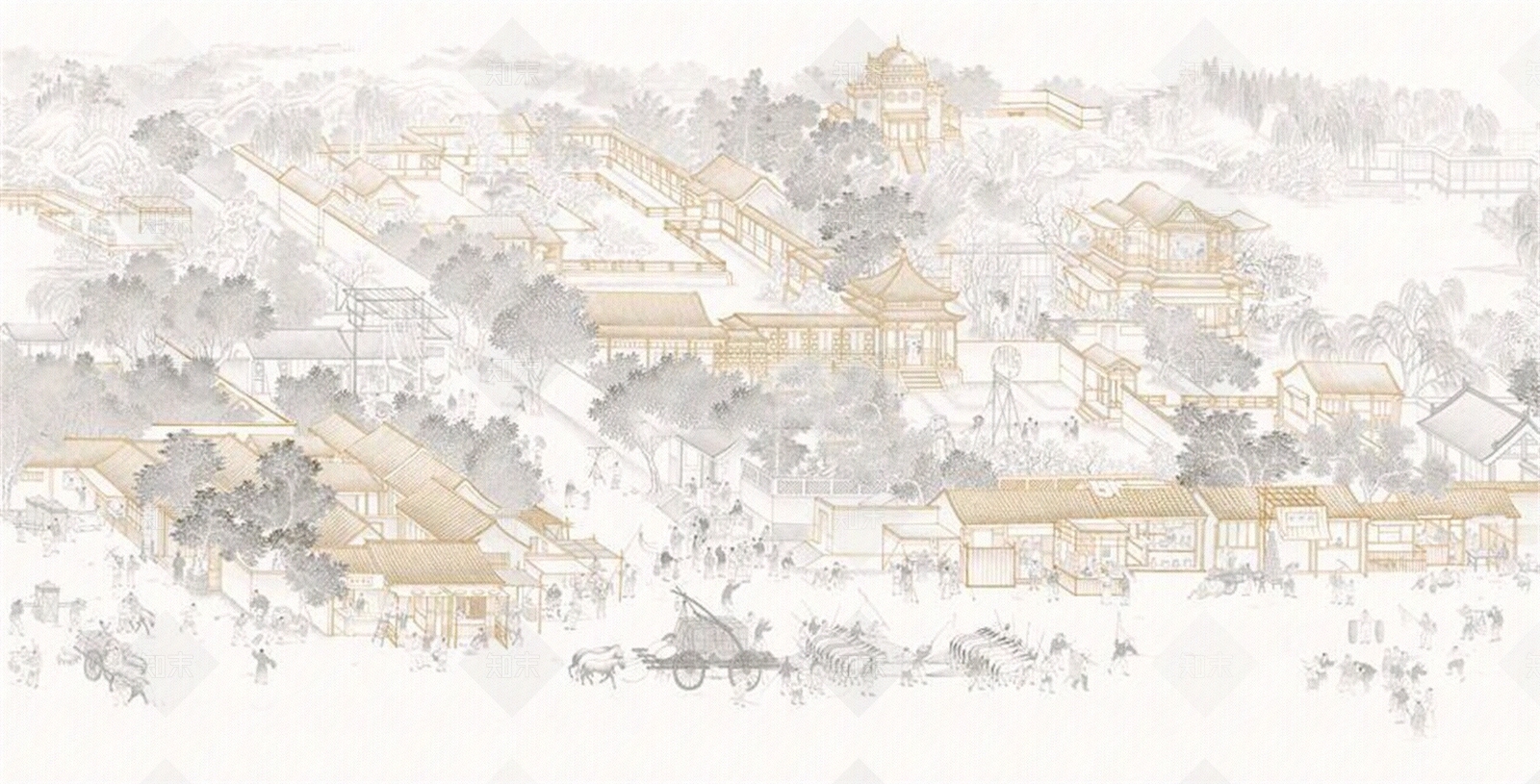 新中式古建筑壁纸壁画贴图下载【ID:1155508559】