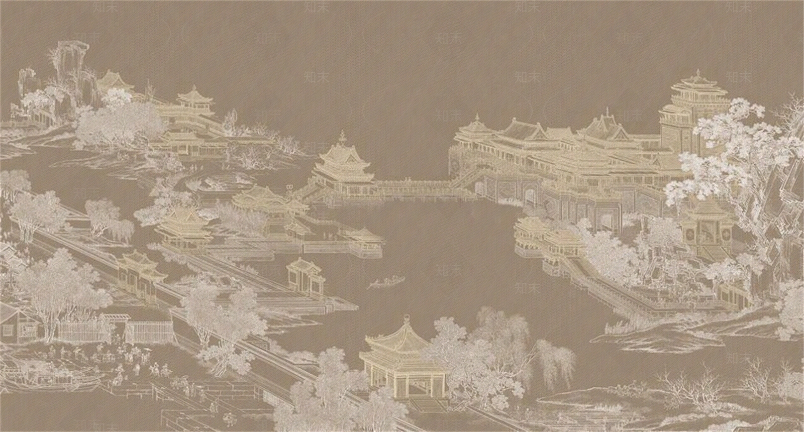 新中式古建筑壁纸壁画贴图下载【ID:1155510429】