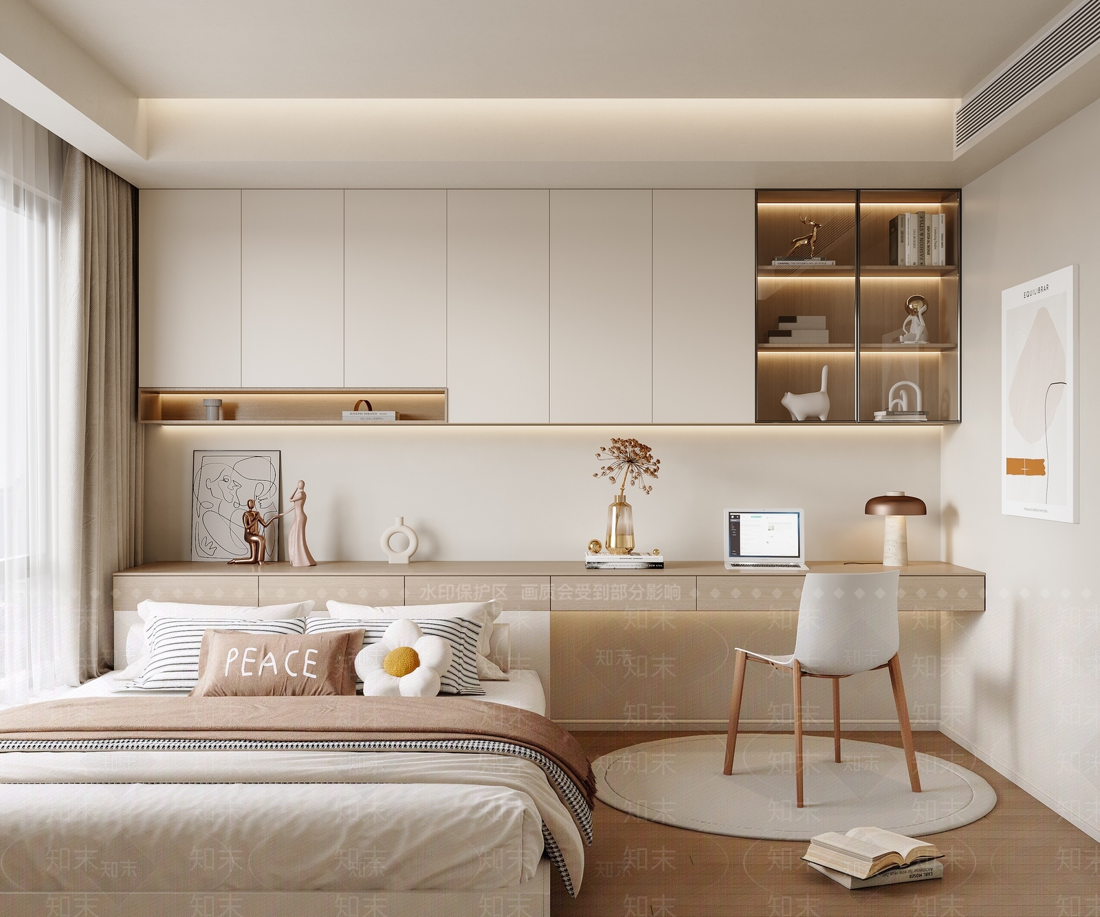 现代奶油风榻榻米卧室3D模型下载【ID:1155514310】