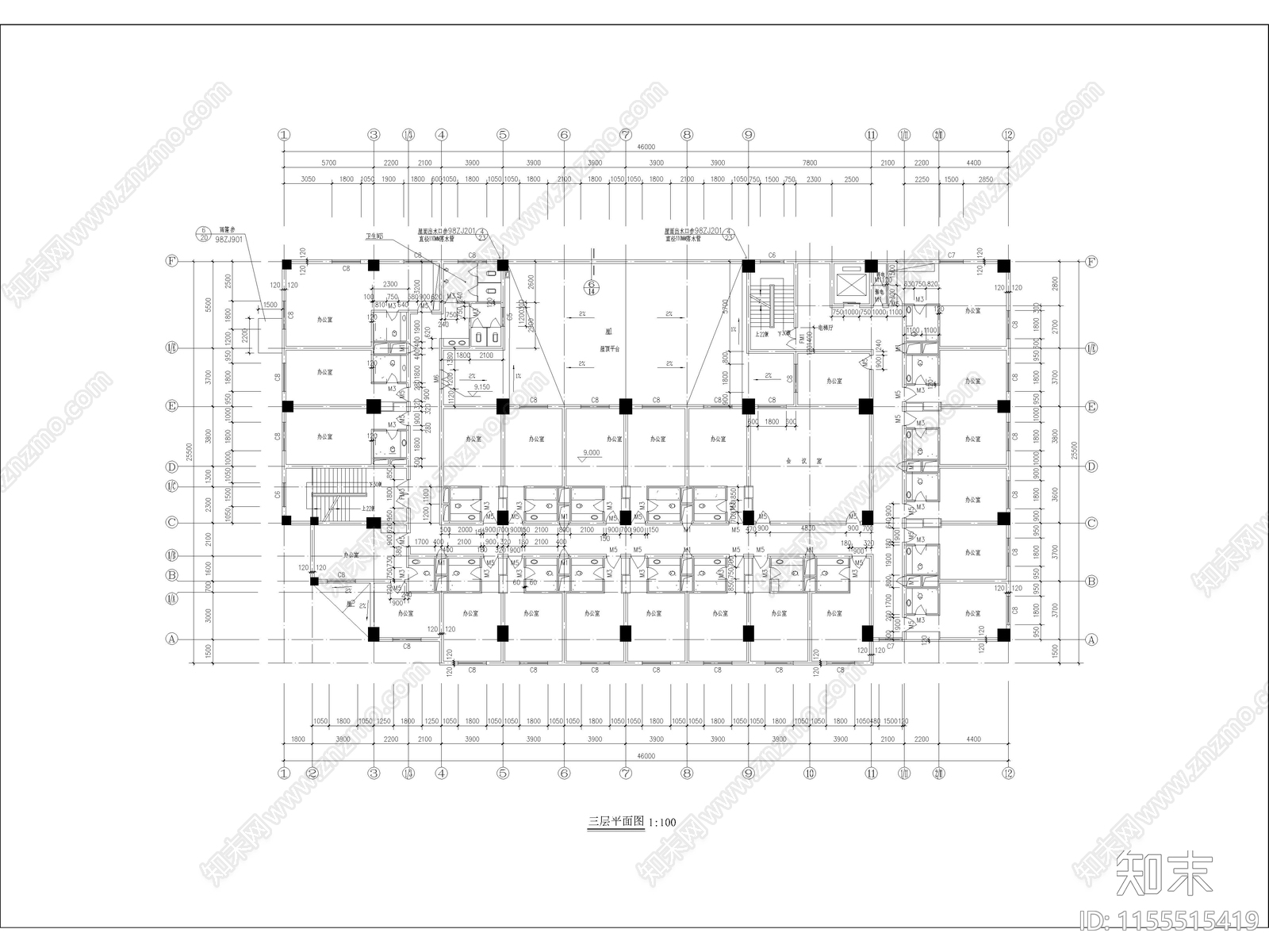 办公商务综合楼建筑设计图cad施工图下载【ID:1155515419】