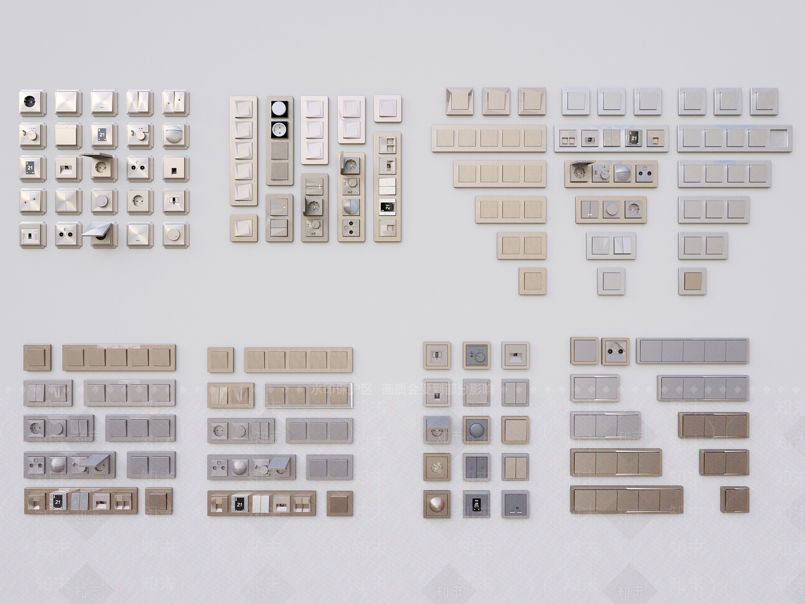 开关面板组合3D模型下载【ID:1155519487】