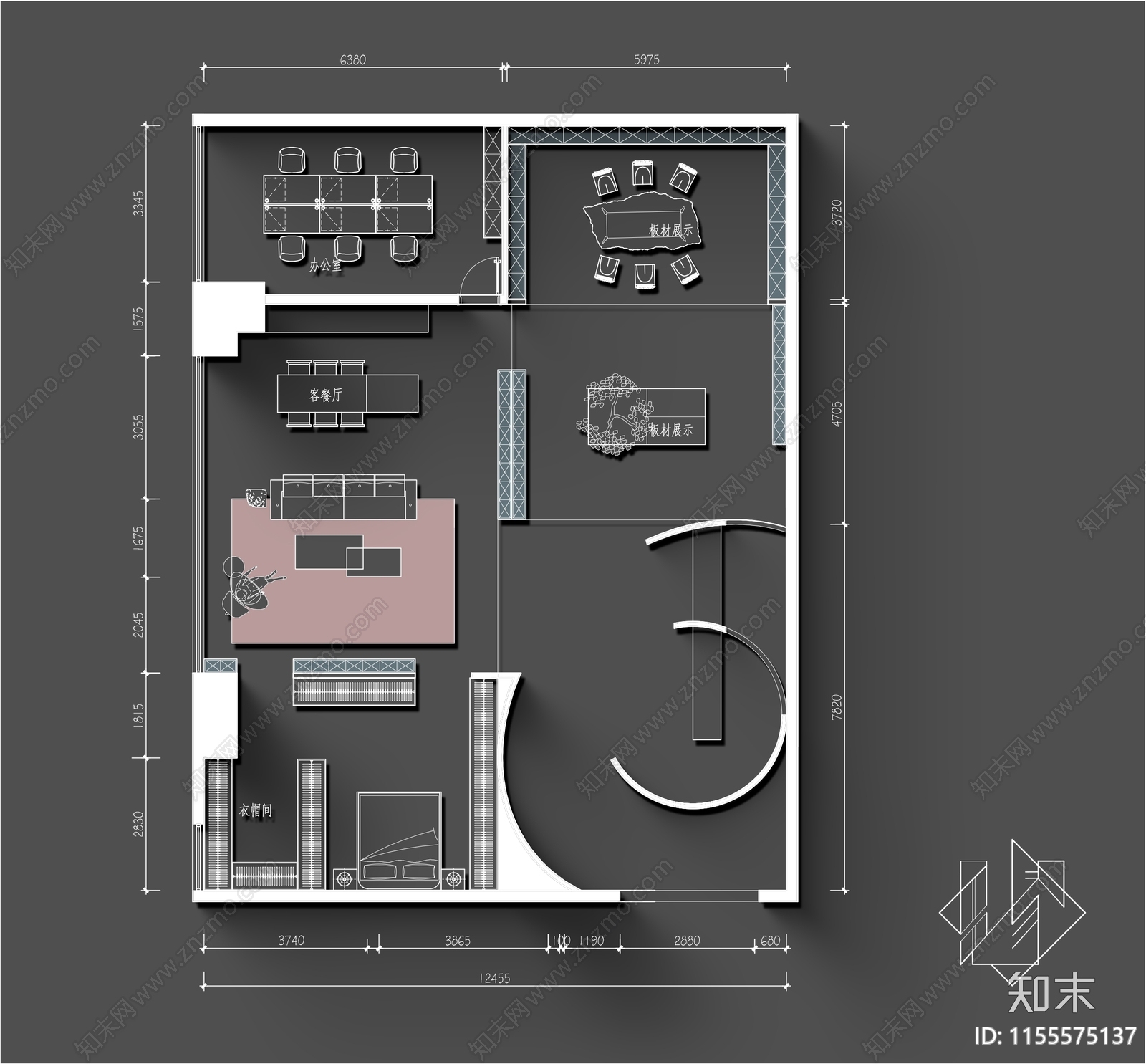 200㎡全屋定制设计公司平面布置图施工图下载【ID:1155575137】