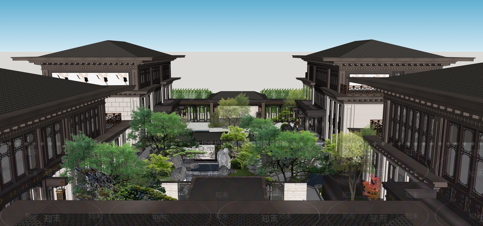 新中式办公景观SU模型下载【ID:1155525129】