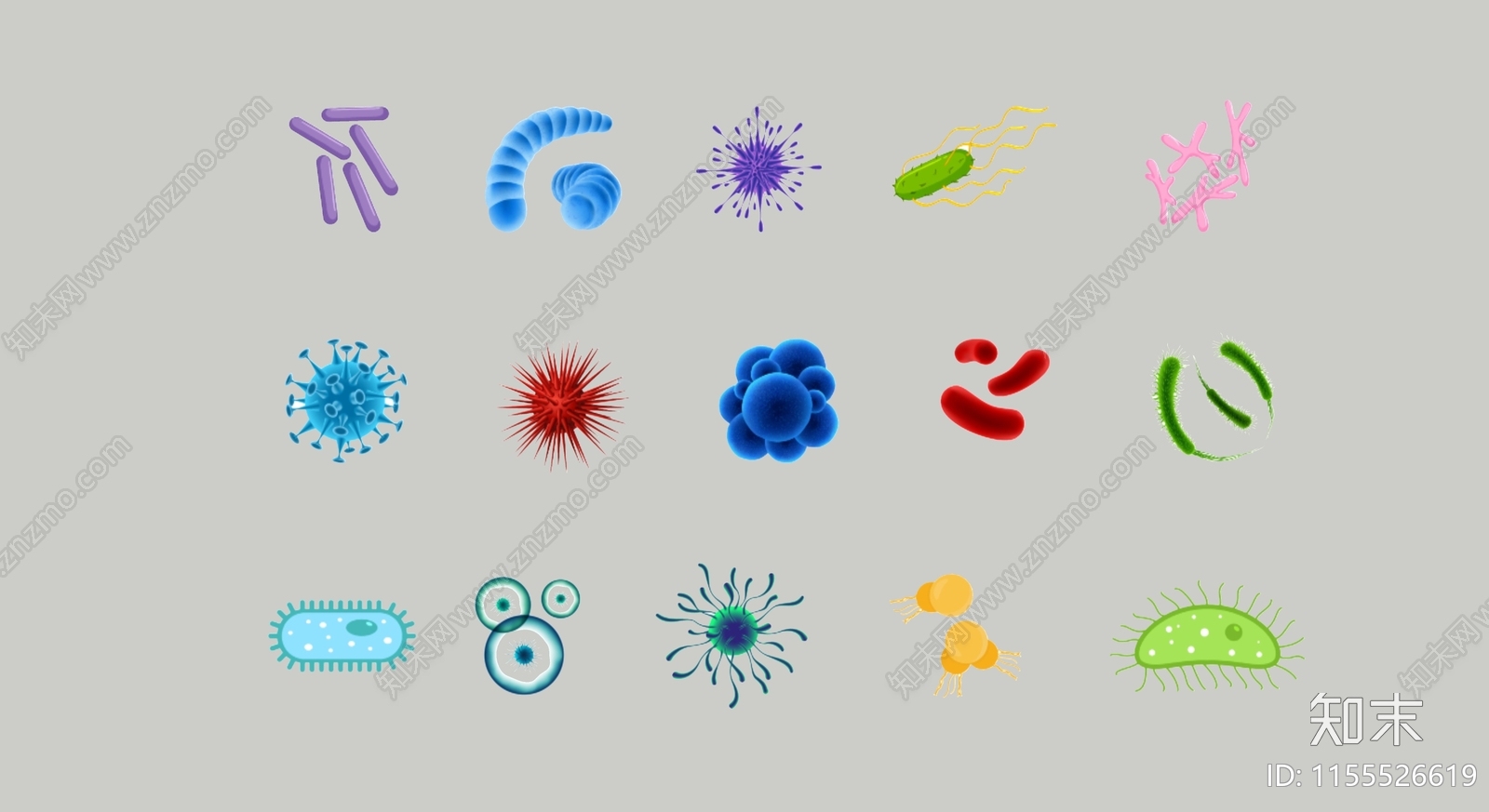 现代2D细菌微生物病毒生物细胞真菌3D模型下载【ID:1155526619】