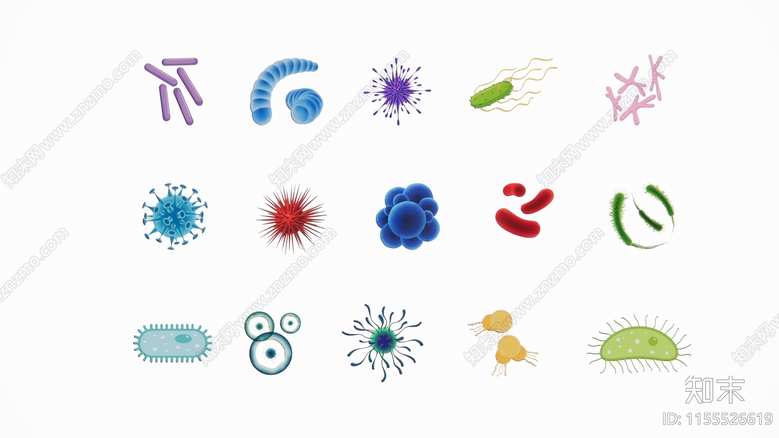 现代2D细菌微生物病毒生物细胞真菌3D模型下载【ID:1155526619】