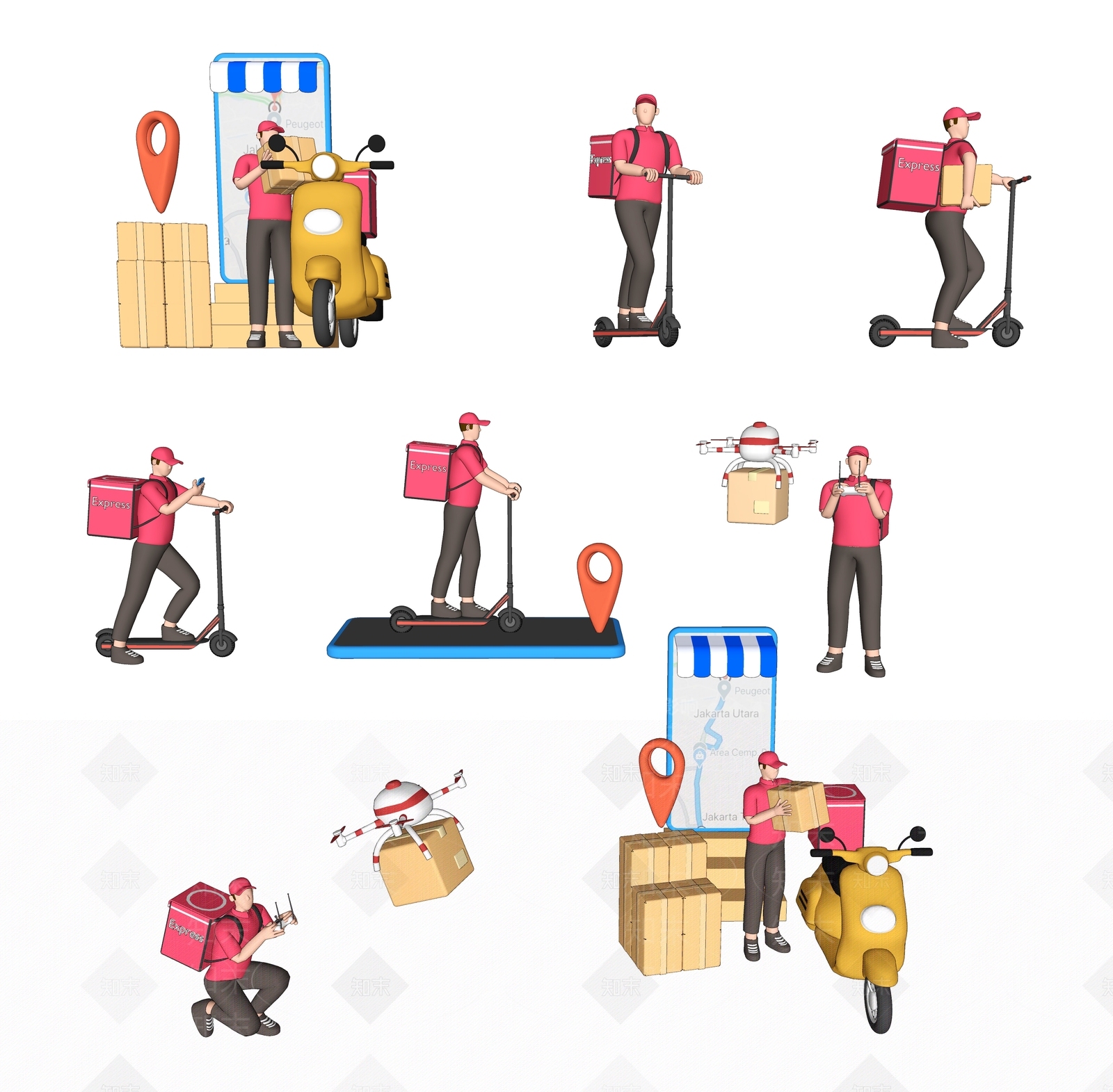 现代卡通快递员配送人物角色手办SU模型下载【ID:1155531276】