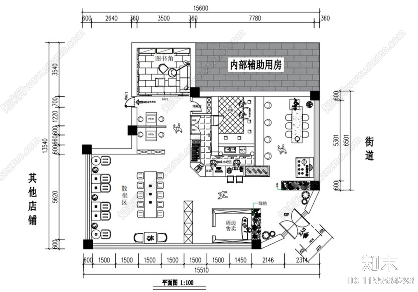 咖啡厅平面图设计cad施工图下载【ID:1155534293】