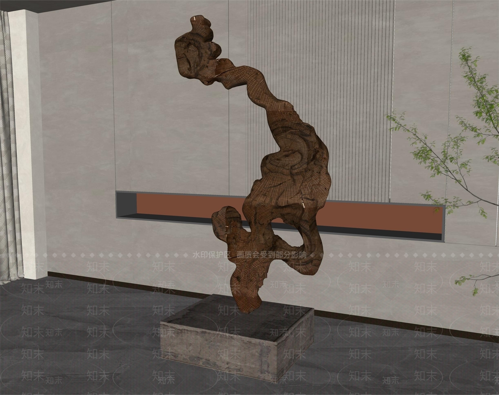 新中式树根雕塑摆件SU模型下载【ID:1155534766】