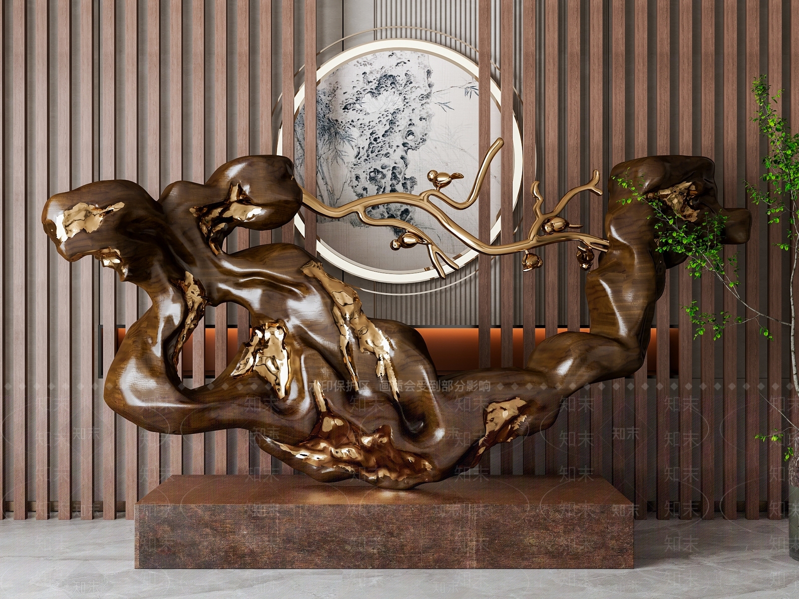 新中式树根雕塑摆件SU模型下载【ID:1155535495】