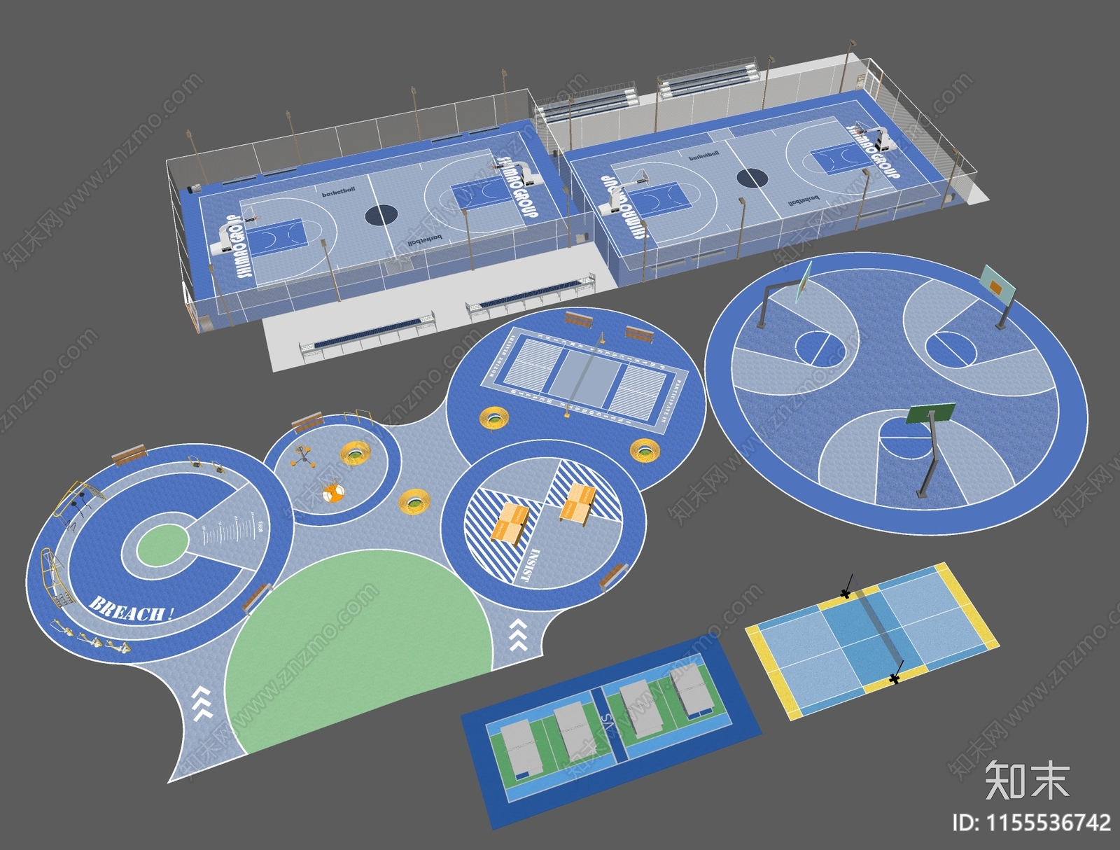 现代篮球场SU模型下载【ID:1155536742】