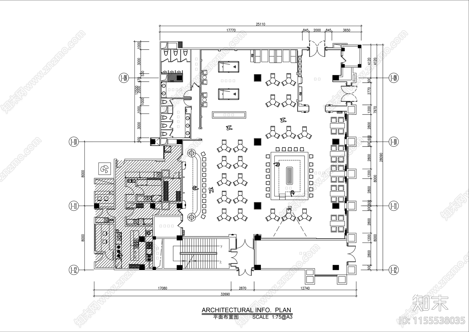 500㎡美式休闲娱乐酒吧平面布置图cad施工图下载【ID:1155538035】