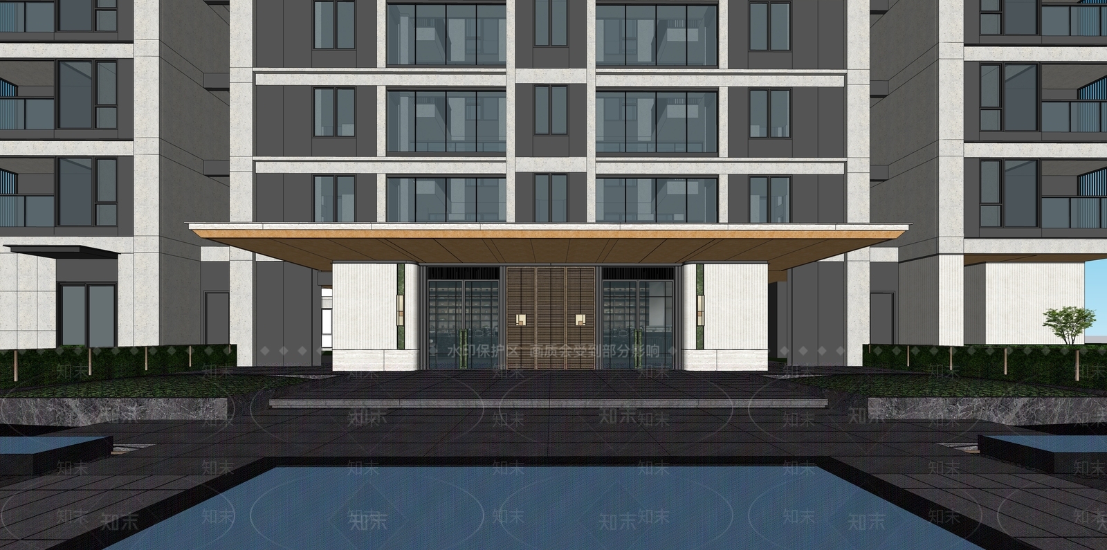 现代小区单元楼入户门SU模型下载【ID:1155539068】