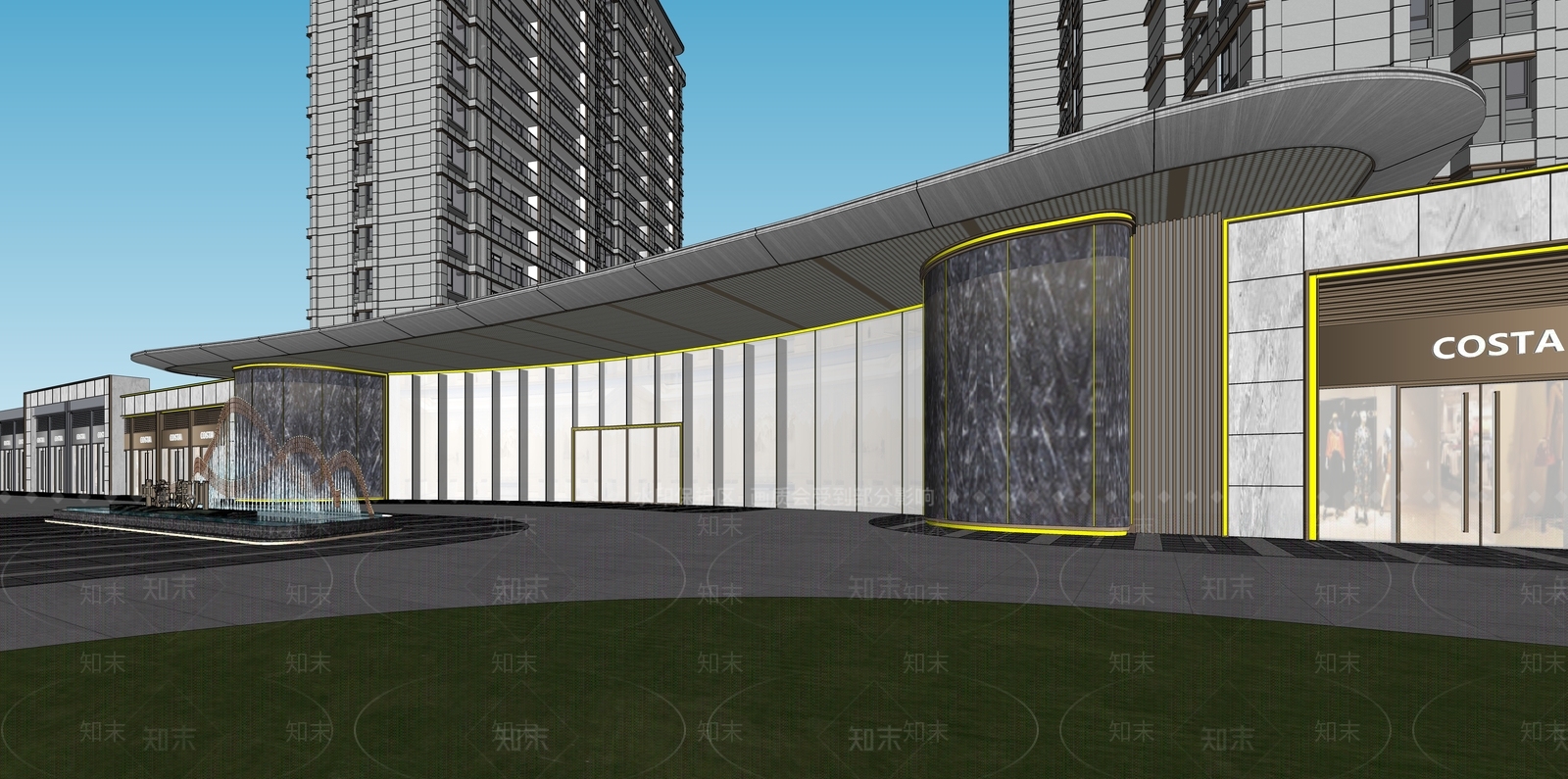 现代售楼处建筑SU模型下载【ID:1155539796】