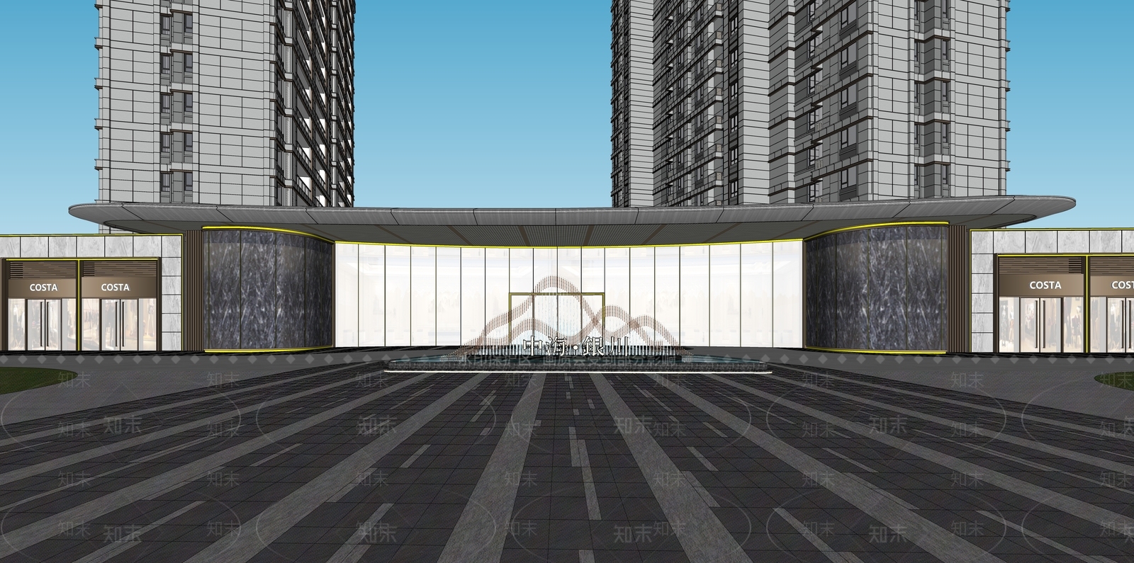 现代售楼处建筑SU模型下载【ID:1155539796】