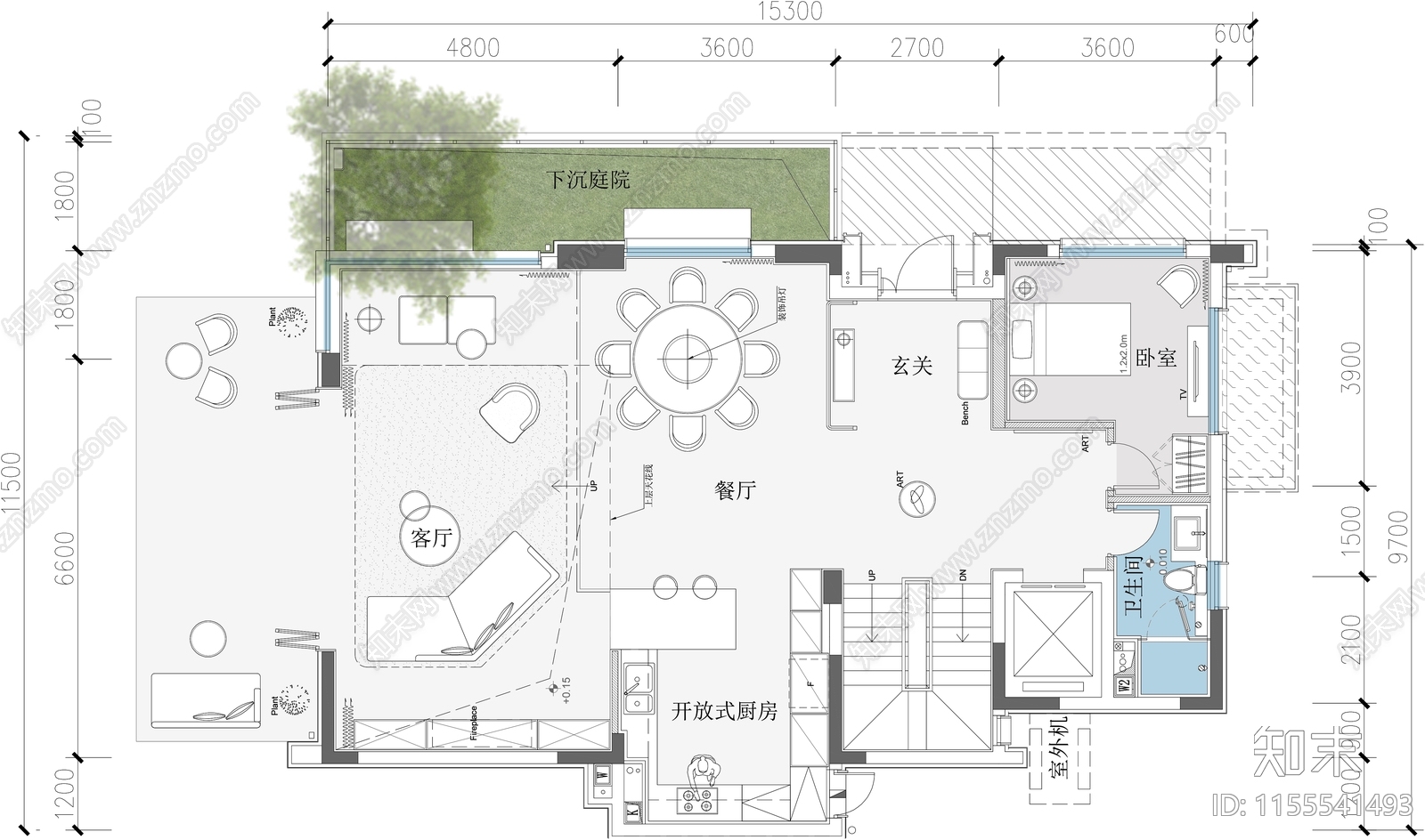 180平别墅客餐厅平面布置图施工图下载【ID:1155541493】