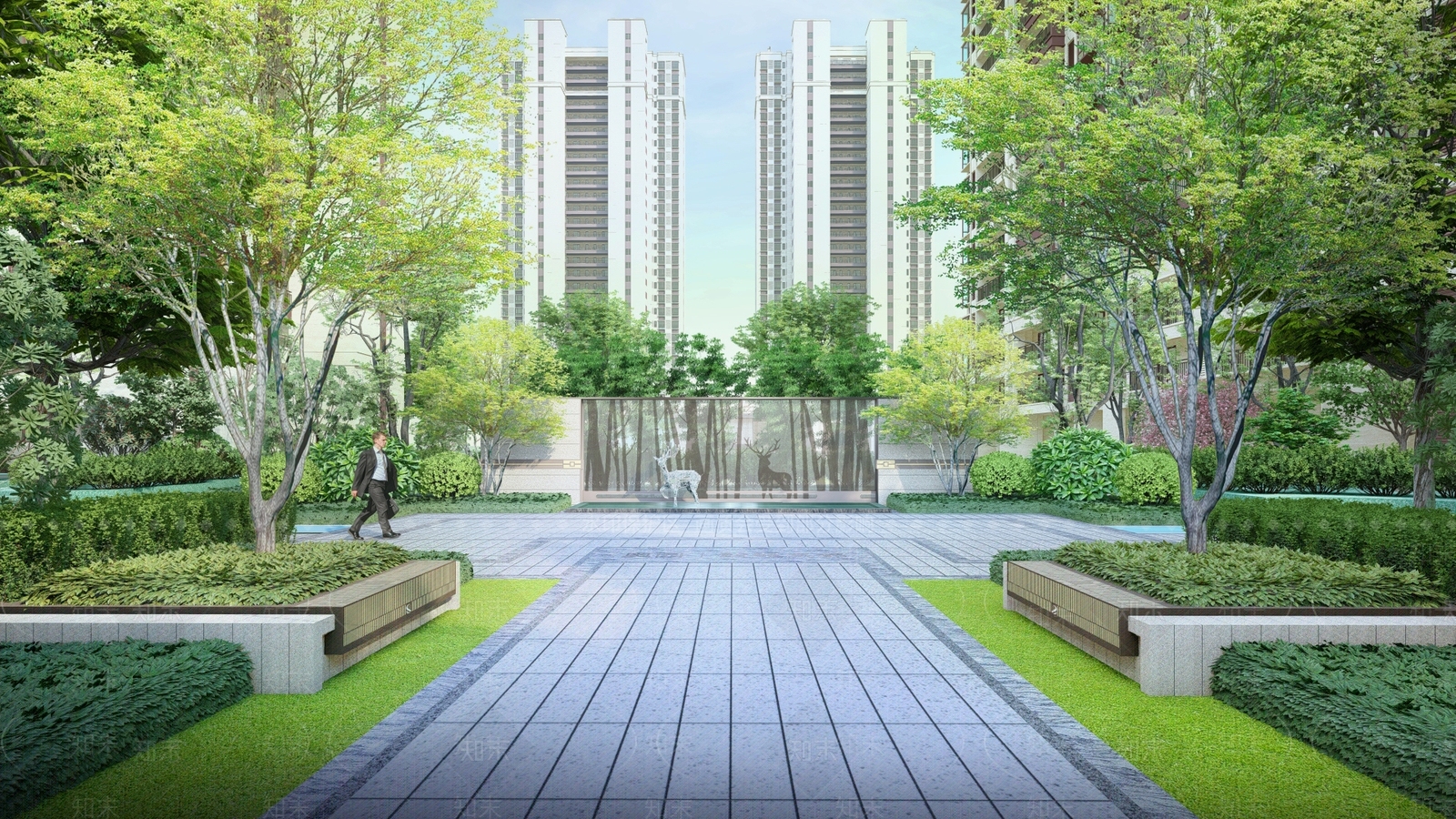 现代小区景观SU模型下载【ID:1155541671】
