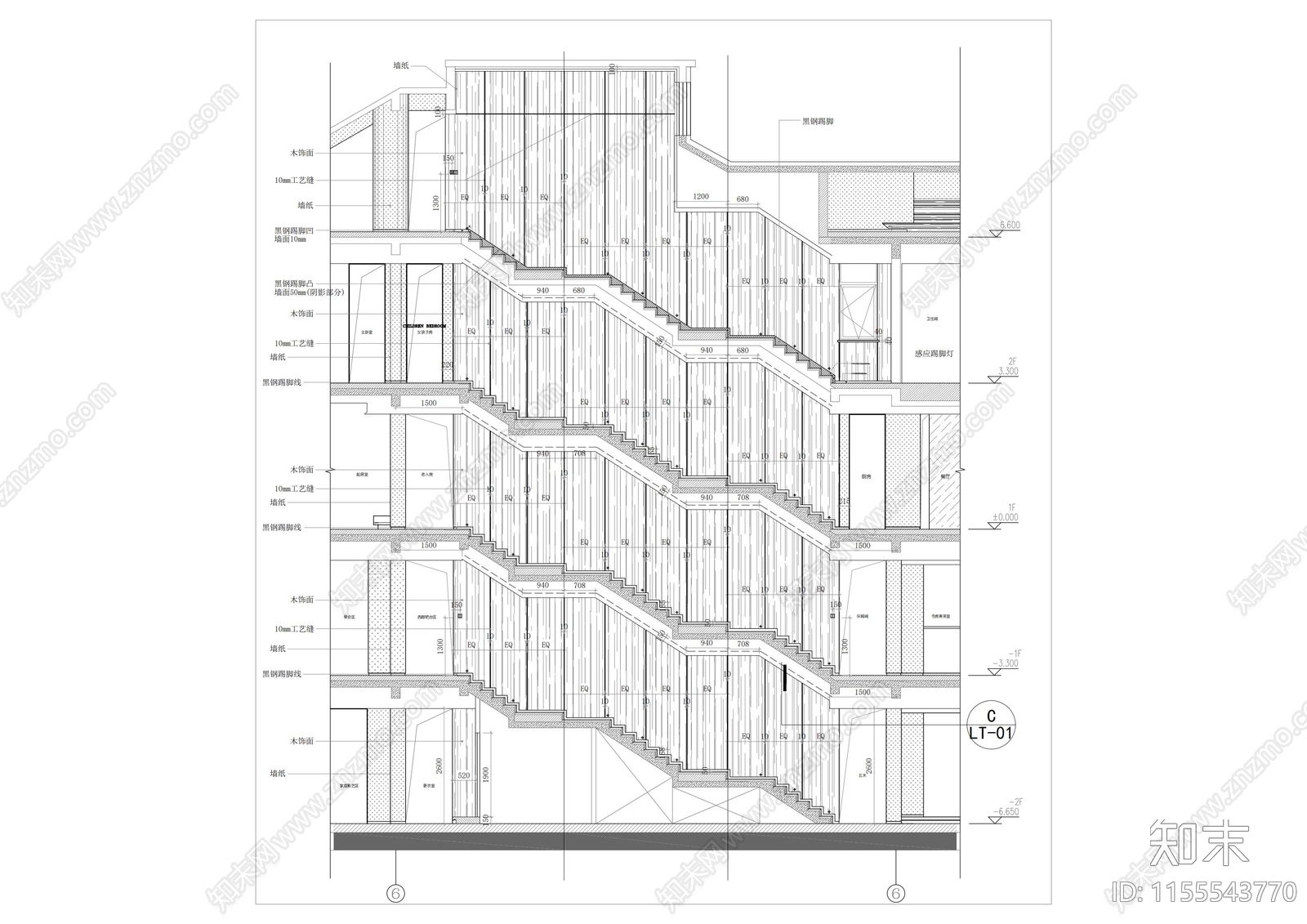 室内装饰楼梯间立面施工详图施工图下载【ID:1155543770】