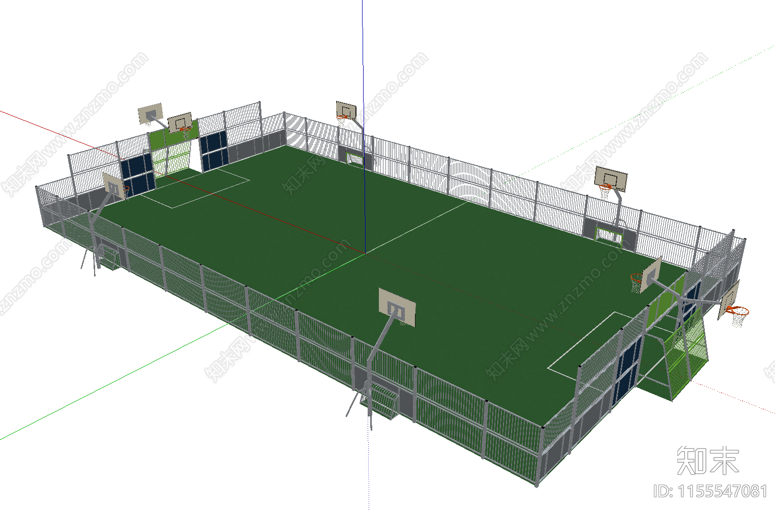 现代篮球足球二合一运动场SU模型下载【ID:1155547081】