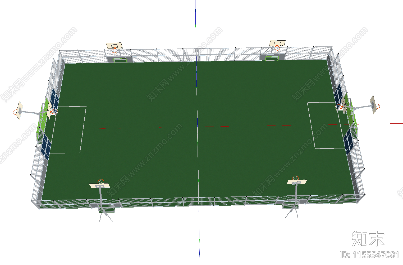 现代篮球足球二合一运动场SU模型下载【ID:1155547081】