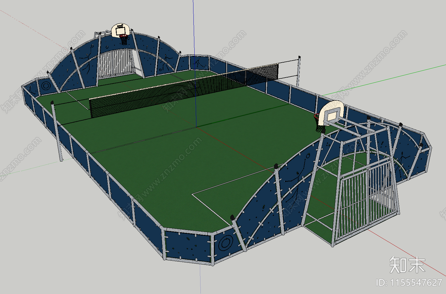 现代排球篮球二合一运动场SU模型下载【ID:1155547627】