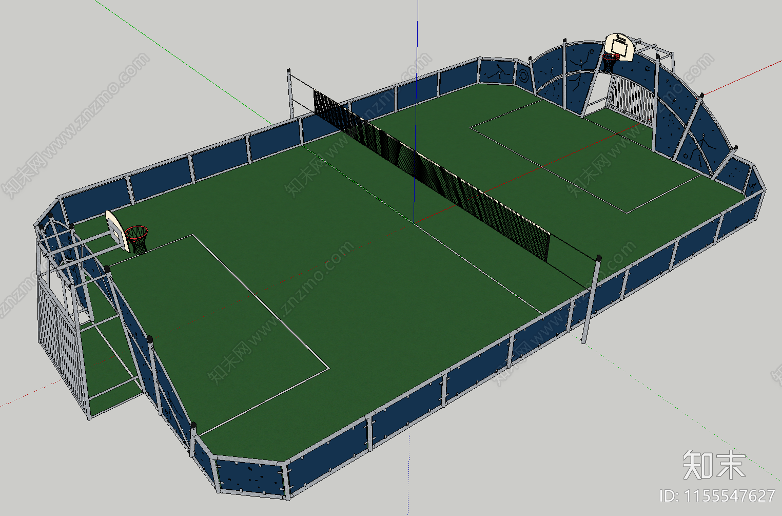现代排球篮球二合一运动场SU模型下载【ID:1155547627】