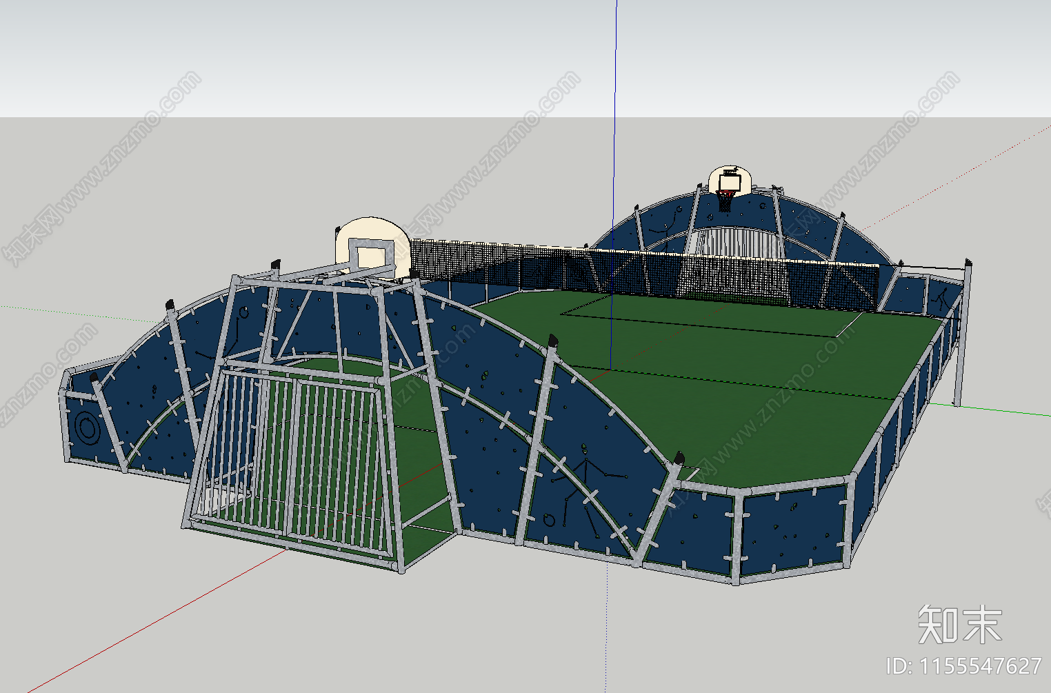 现代排球篮球二合一运动场SU模型下载【ID:1155547627】