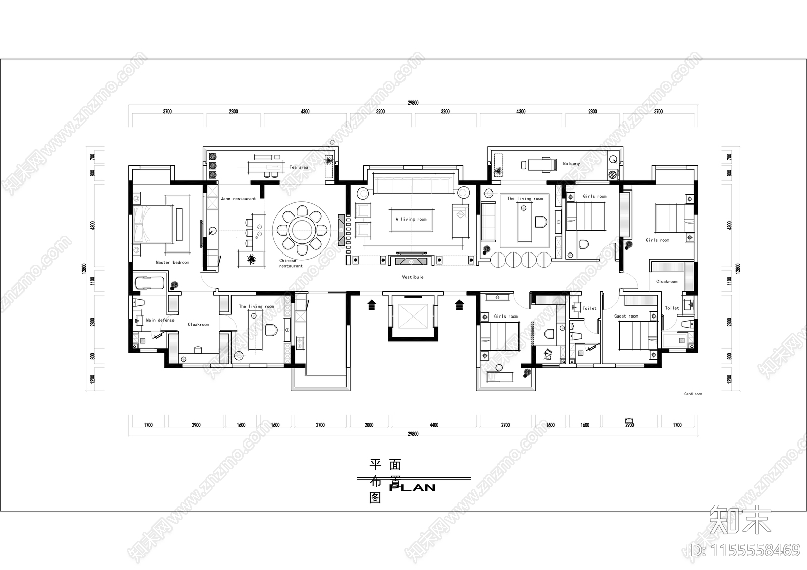 家装平面图cad施工图下载【ID:1155558469】