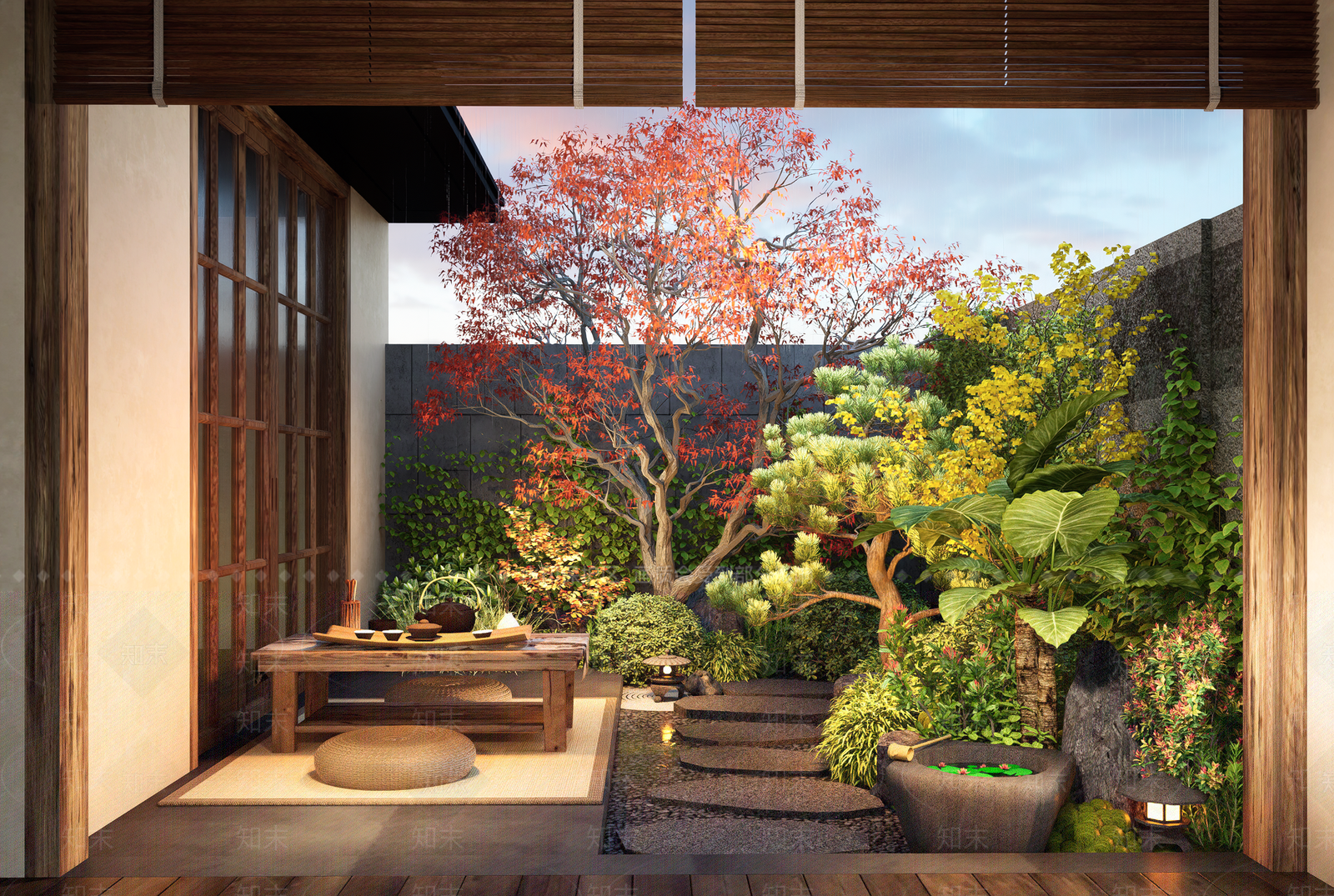 日式禅意庭院天井景观SU模型下载【ID:1155563716】