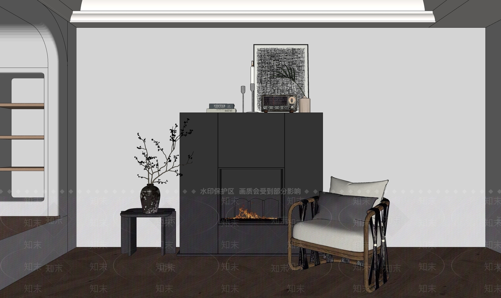 现代极简黑色壁炉SU模型下载【ID:1155564062】