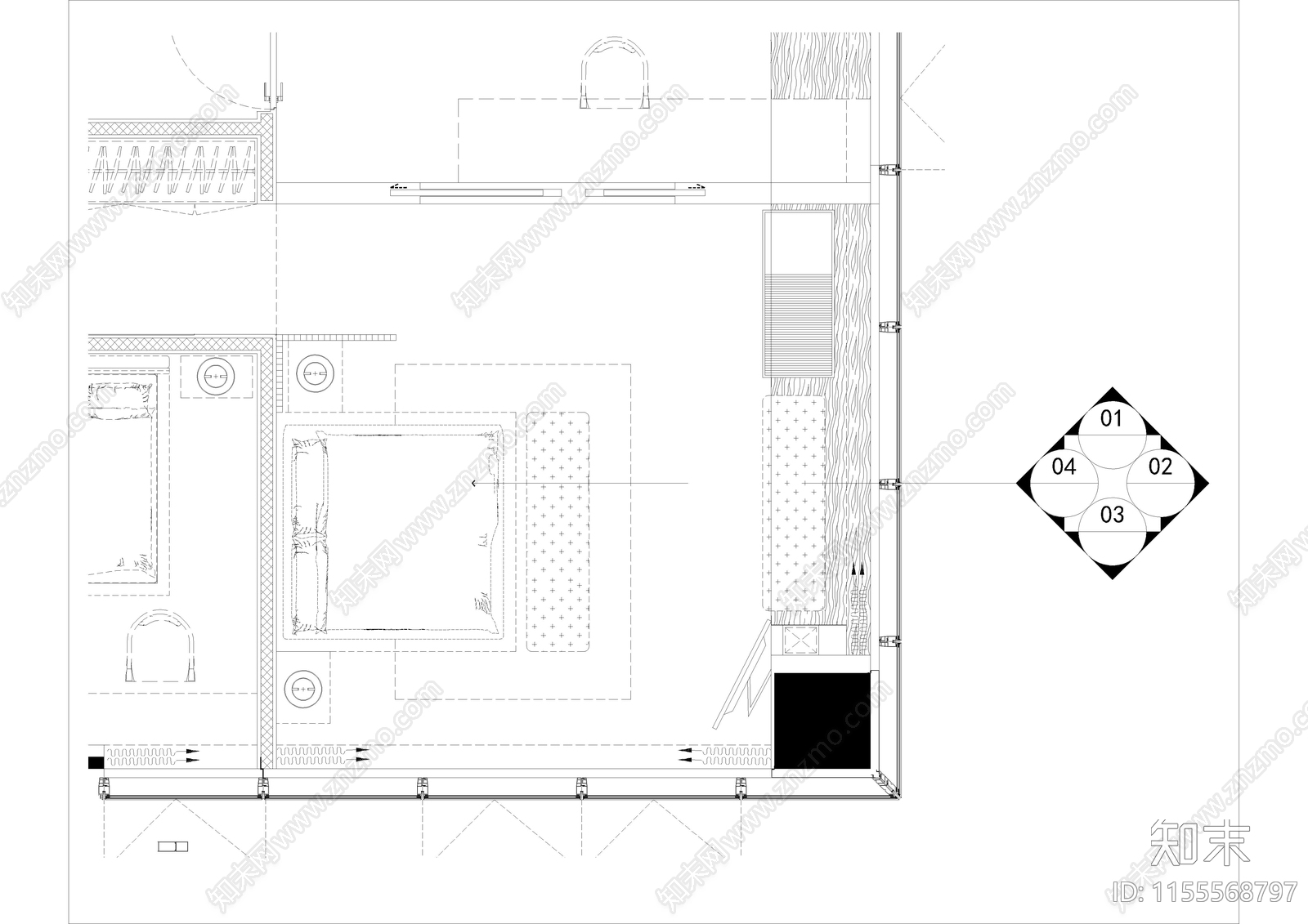 家居卧室cad施工图下载【ID:1155568797】