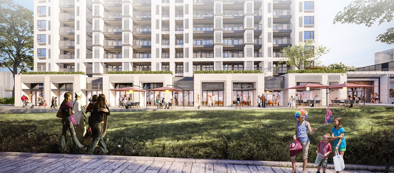 现代大都会风格住宅底商业街SU模型下载【ID:1155570912】