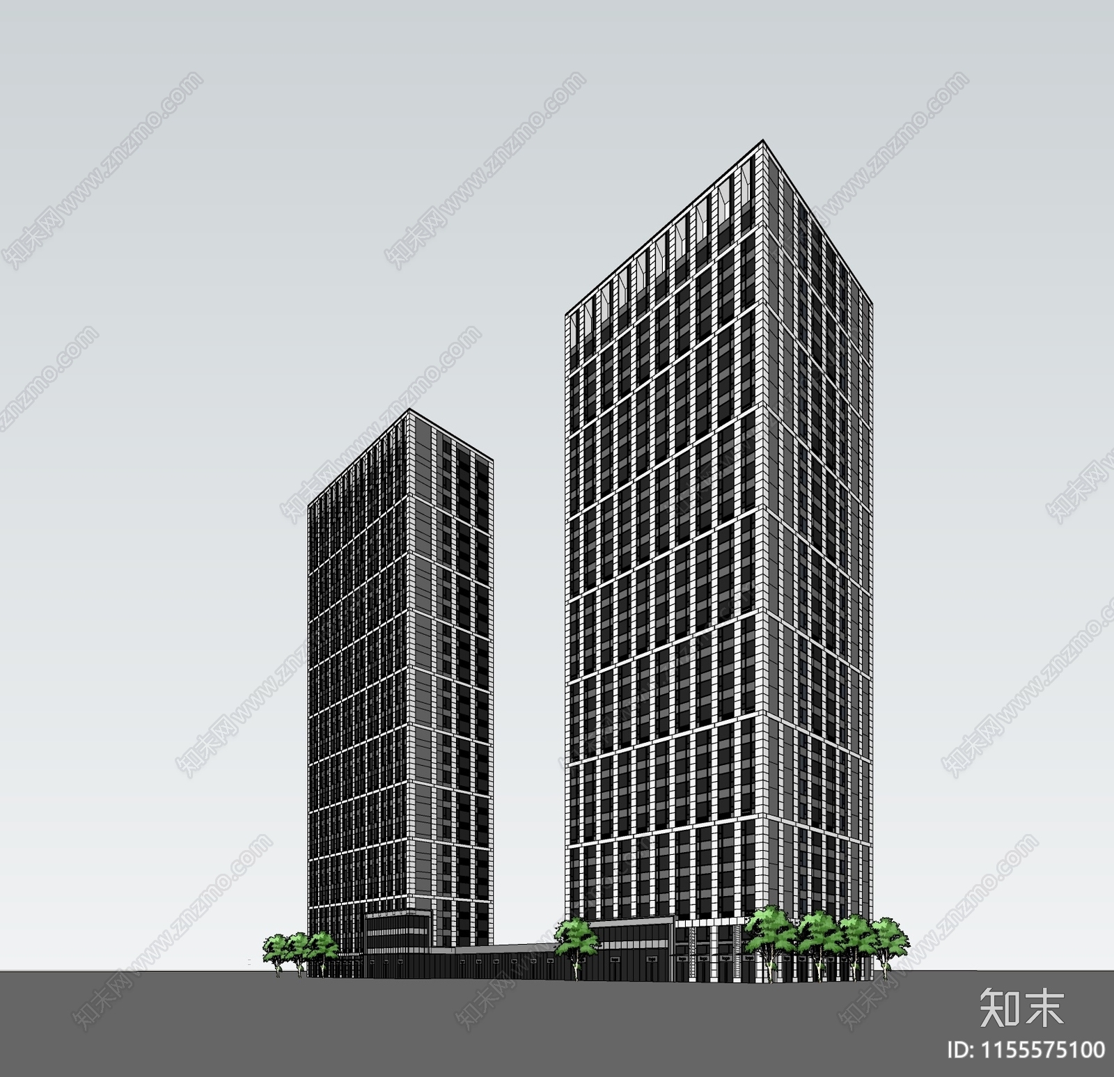 现代高层办公建筑SU模型下载【ID:1155575100】